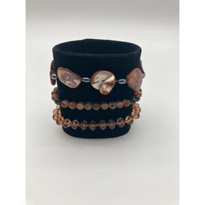 Earth Tone 3pc Bracelet Set Brown Resin Shell Hematite & Agate Stack